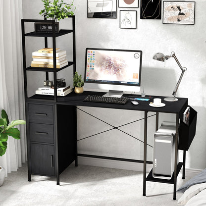 Office Desk with LED Lights and Power Outlets for Home Office-Black