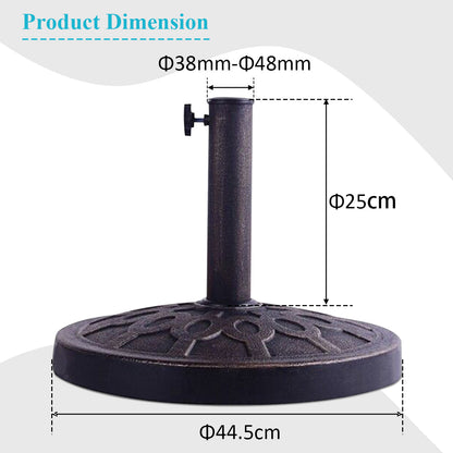 Bronze 44.5cm round umbrella base securely supports patio and backyard umbrellas in place