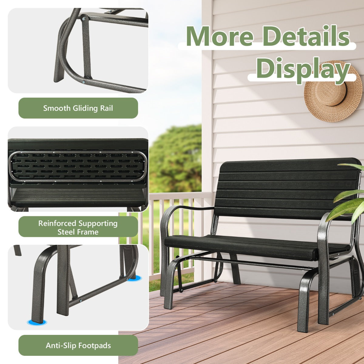 Costway 2-Person Glider Bench with Ergonomic Backrest & Armrests