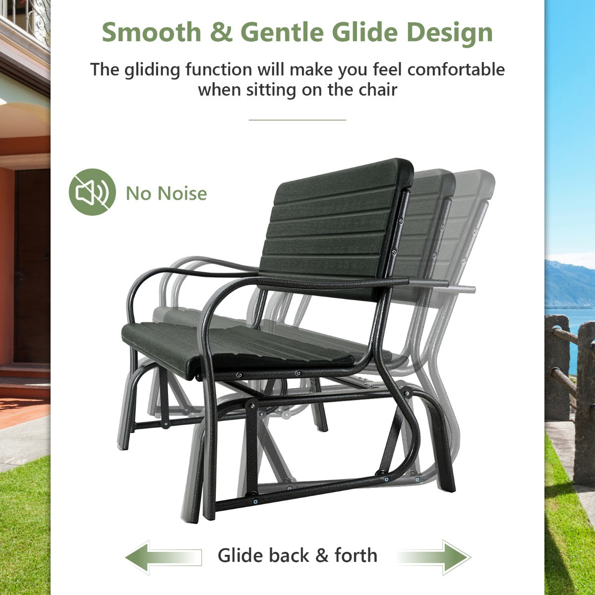 Costway 2-Person Glider Bench with Ergonomic Backrest & Armrests