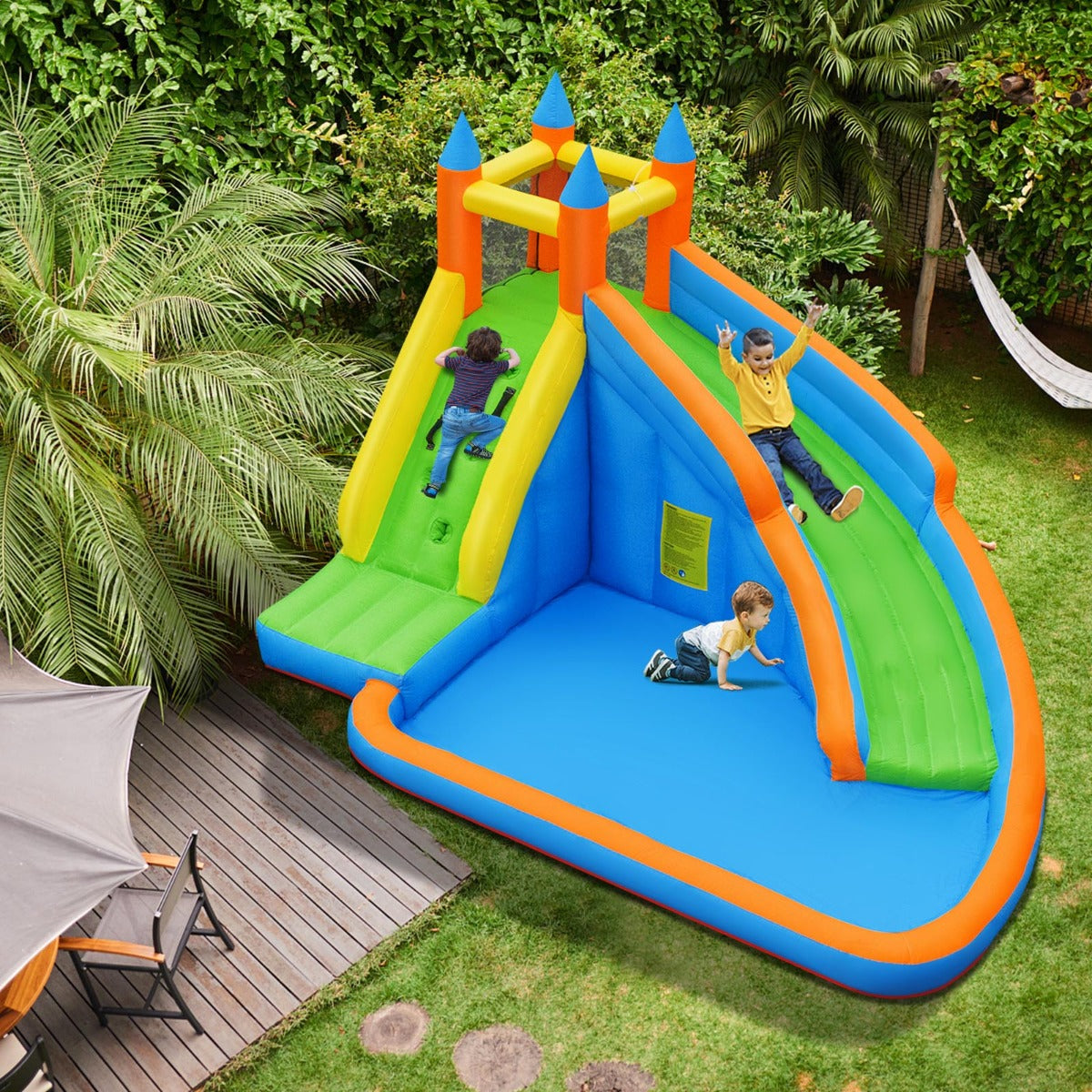 Inflatable Water Slide Wet & Dry Bounce House with Carrying Bag (without Blower)