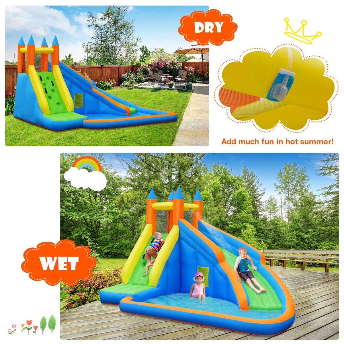 Inflatable Water Slide Wet & Dry Bounce House with Carrying Bag (without Blower)