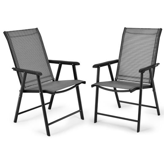 Costway 2 Pieces All-Weather Folding Chair Set with armrests for Patio