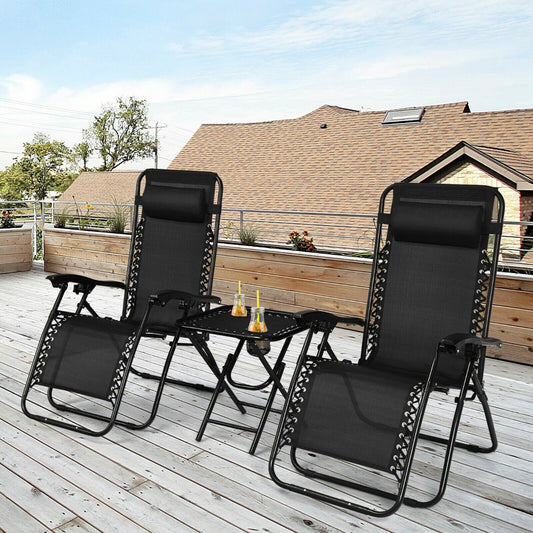 Costway 3 Pieces Zero Gravity Lounge Chair Set with Removable Headrest
