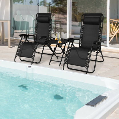 Costway 3 Pieces Zero Gravity Lounge Chair Set with Removable Headrest