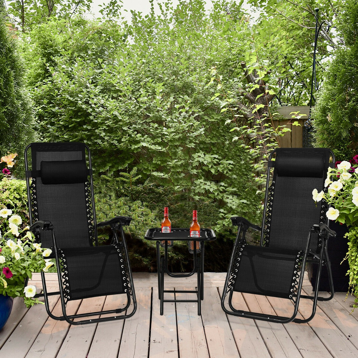 Costway 3 Pieces Zero Gravity Lounge Chair Set with Removable Headrest