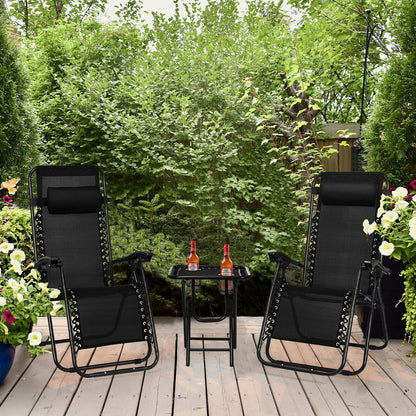 Costway 3 Pieces Zero Gravity Lounge Chair Set with Removable Headrest