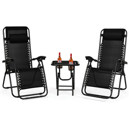 Costway 3 Pieces Zero Gravity Lounge Chair Set with Removable Headrest