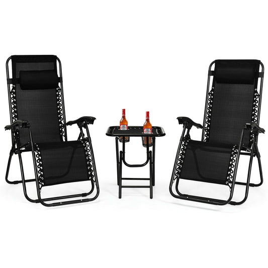 Costway 3 Pieces Zero Gravity Lounge Chair Set with Removable Headrest