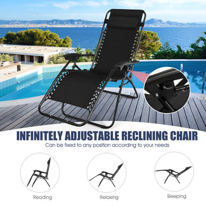 Costway 3 Pieces Zero Gravity Lounge Chair Set with Removable Headrest
