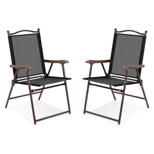 Costway Set of 2 Patio Folding Chairs with Armrests for Garden Black