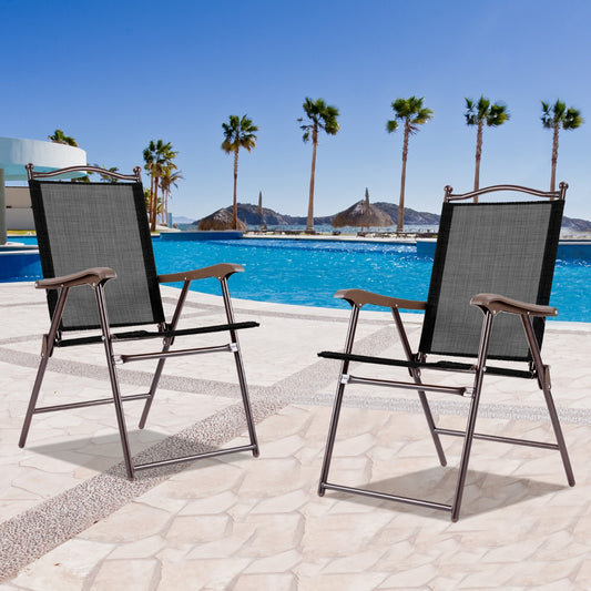 Costway Set of 2 Patio Folding Chairs with Armrests for Garden Black