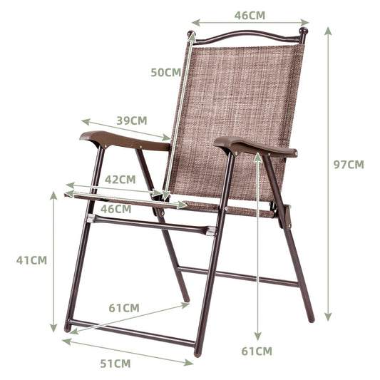 Two-piece folding patio chair set with ergonomic backrests, armrests, wide seats, and breathable outdoor fabric
