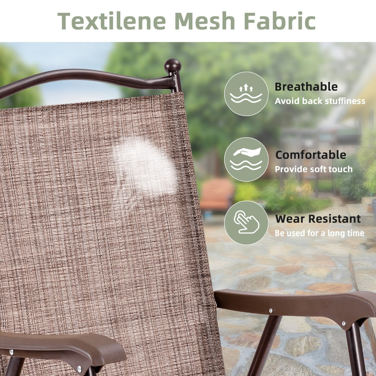Costway Set of 2 Patio Folding Chairs with Armrests for Garden Brown