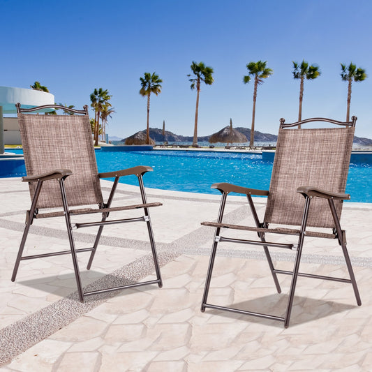Costway Set of 2 Patio Folding Chairs with Armrests for Garden Brown