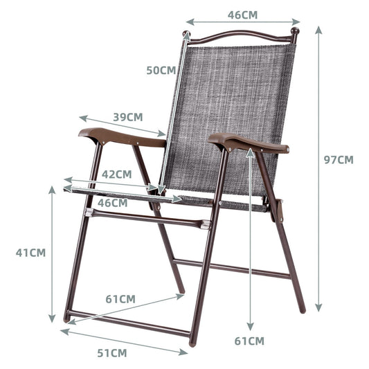 Two-piece folding patio chair set with ergonomic backrests, armrests, wide seats, and breathable outdoor fabric