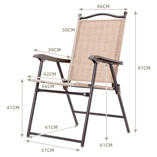 Two-piece folding patio chair set with ergonomic backrests, armrests, wide seats, and breathable outdoor fabric
