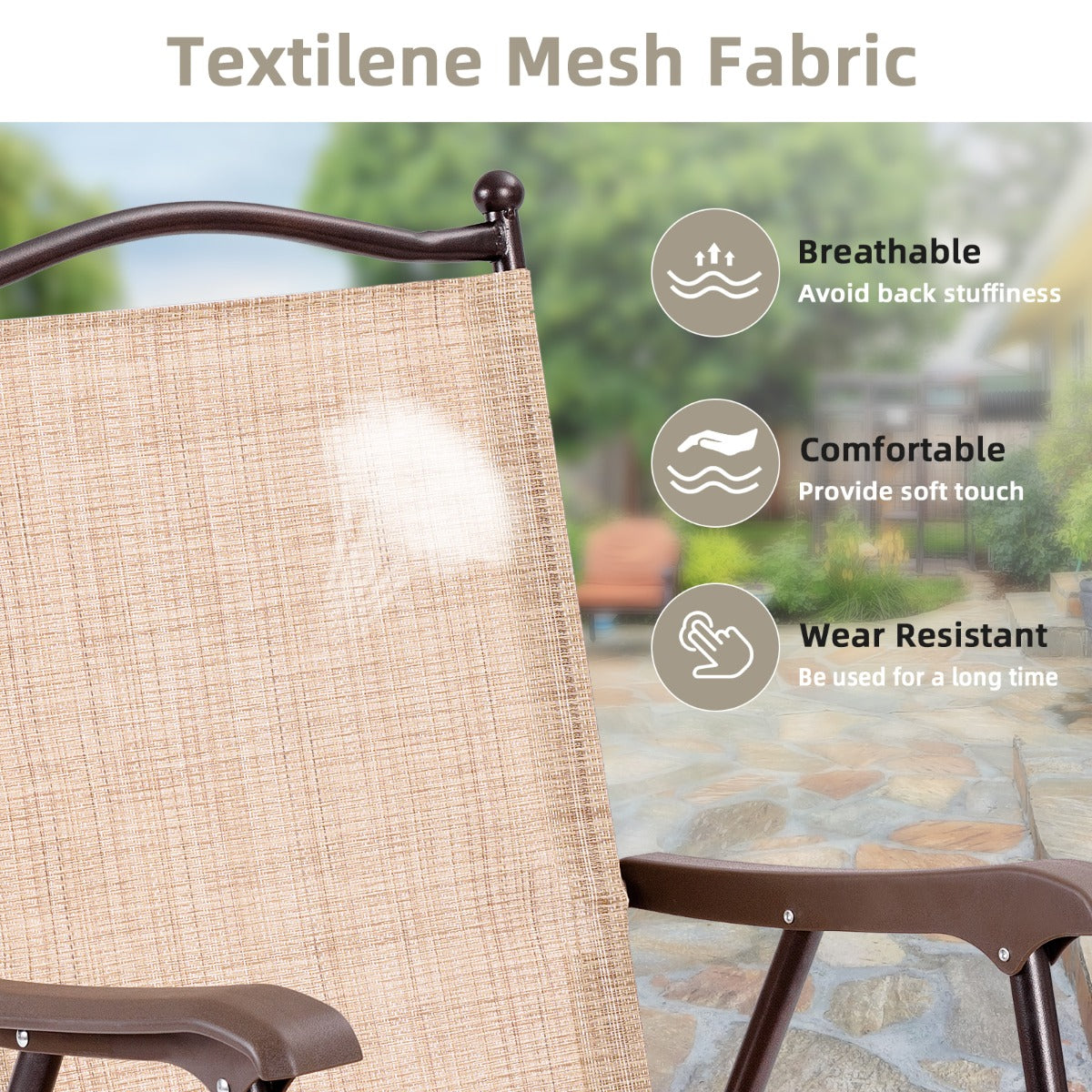 Portable two-chair set offers comfortable seating for family gatherings, leisure time, and outdoor dining