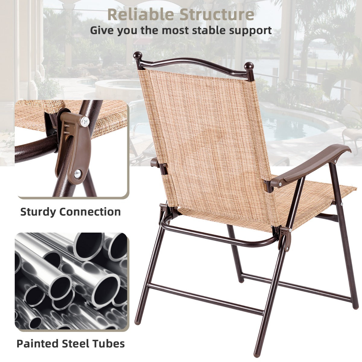Curved backrests, cozy armrests, and wide seats provide comfortable whole-body support for outdoor relaxation