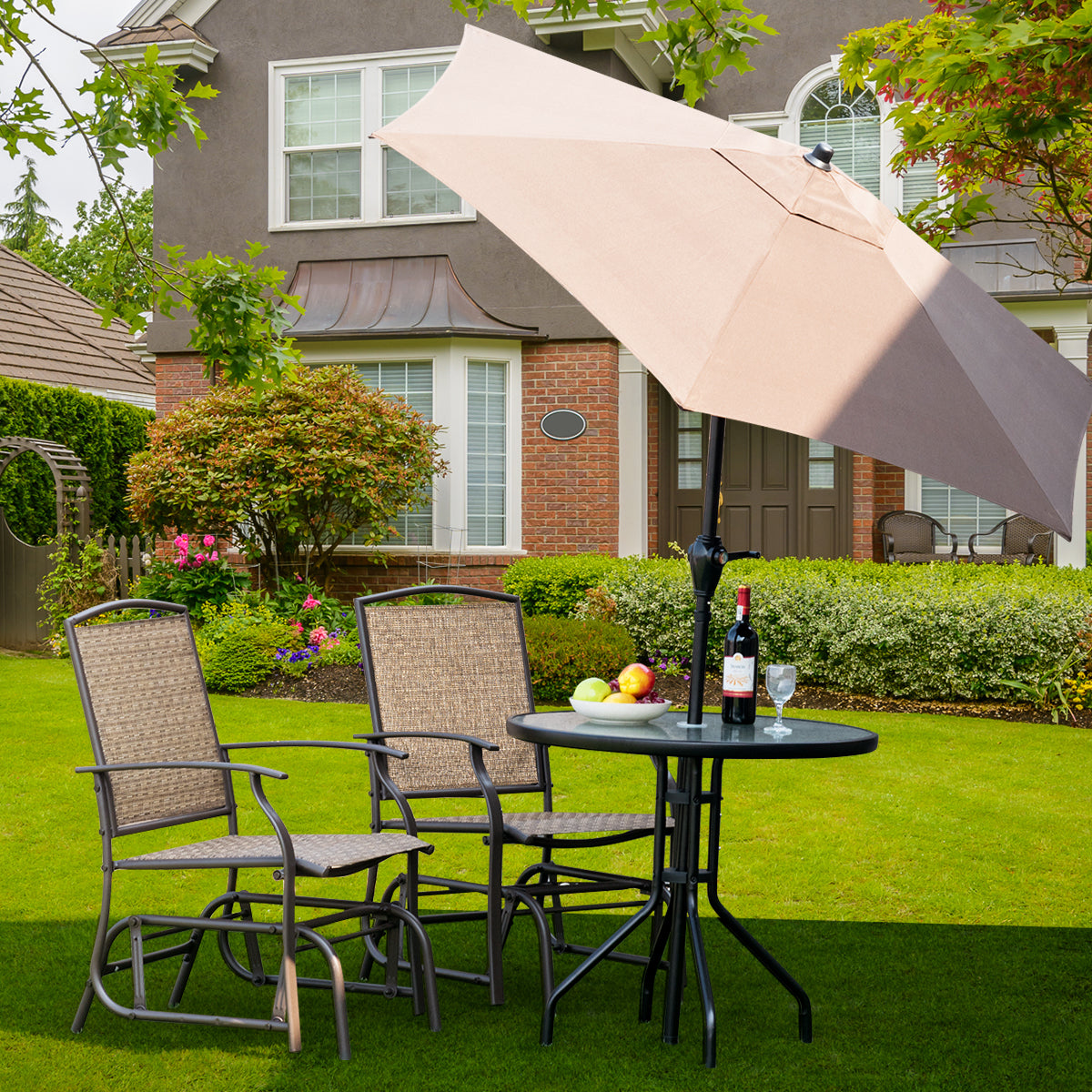 2 Pieces Outdoor Single Glider Chair with Steel Frame for Pool, Patio