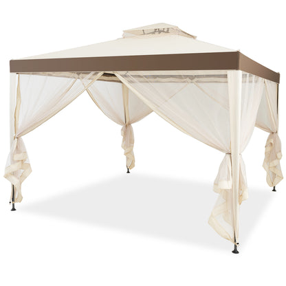 Costway 3M X 3M Outdoor Canopy Gazebo with Mosquito Netting for Garden &amp; Lawn-Beige