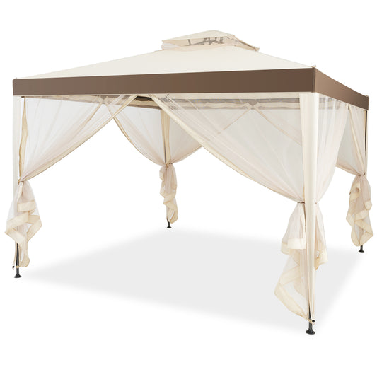Costway 3M X 3M Outdoor Canopy Gazebo with Mosquito Netting for Garden &amp; Lawn-Beige