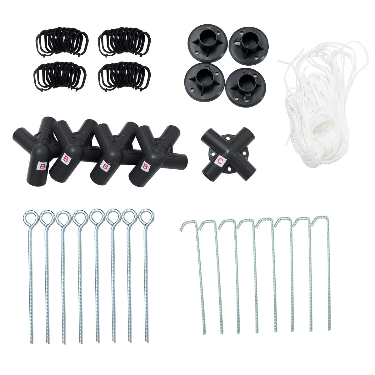 Portable outdoor gazebo includes necessary hardware and an instruction manual for straightforward assembly