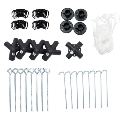 Portable outdoor gazebo includes necessary hardware and an instruction manual for straightforward assembly