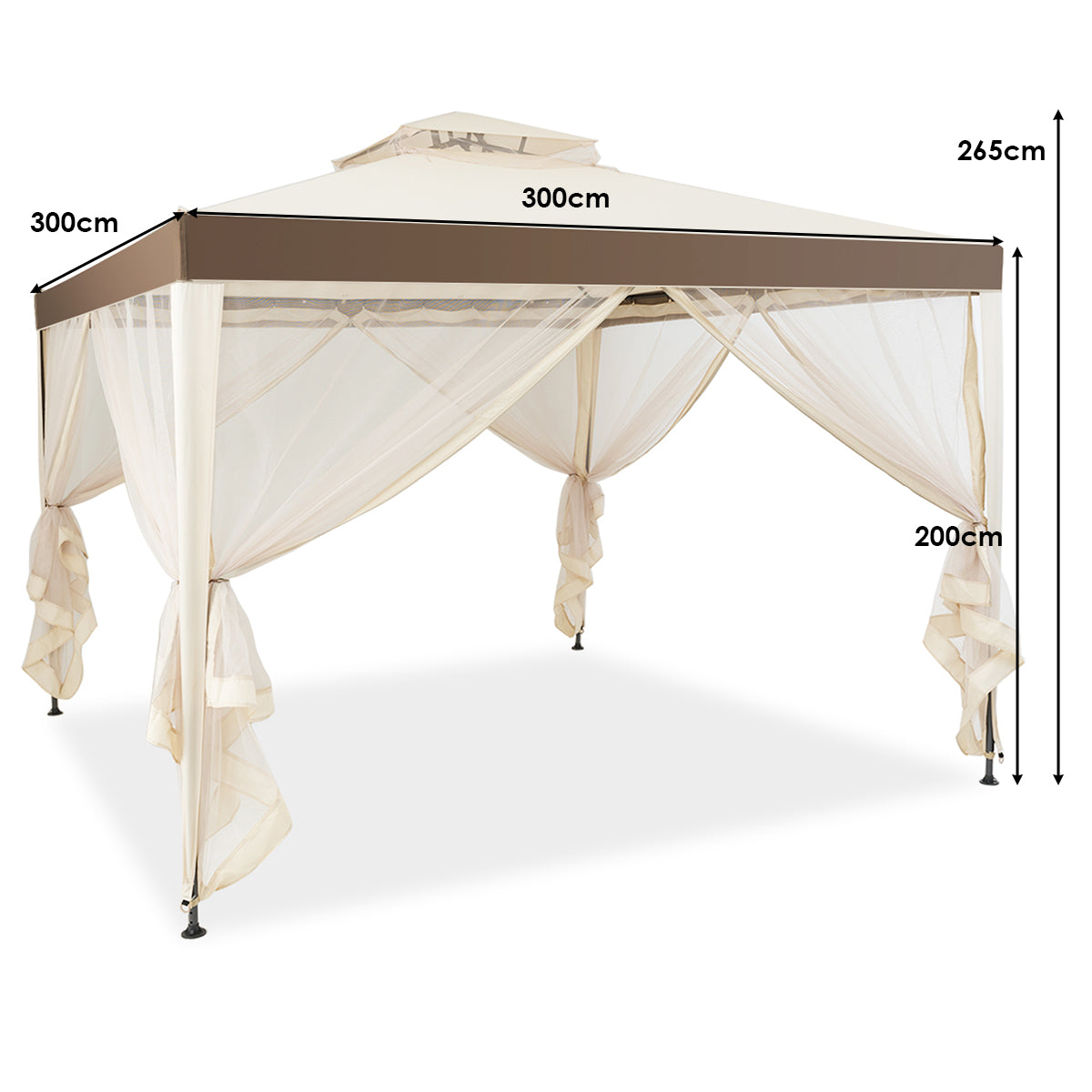 Costway 3M X 3M Outdoor Canopy Gazebo with Mosquito Netting for Garden &amp; Lawn-Beige