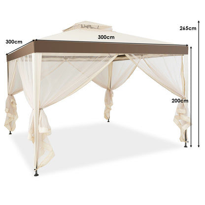 Costway 3M X 3M Outdoor Canopy Gazebo with Mosquito Netting for Garden &amp; Lawn-Beige