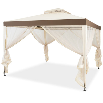 Double-tier gazebo roof improves ventilation while helping keep rain and wind outside the canopy