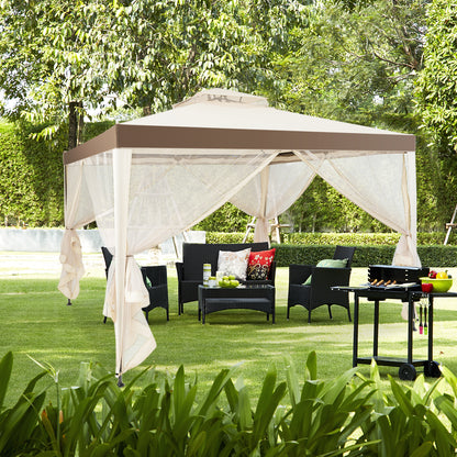 Costway 3M X 3M Outdoor Canopy Gazebo with Mosquito Netting for Garden &amp; Lawn-Beige