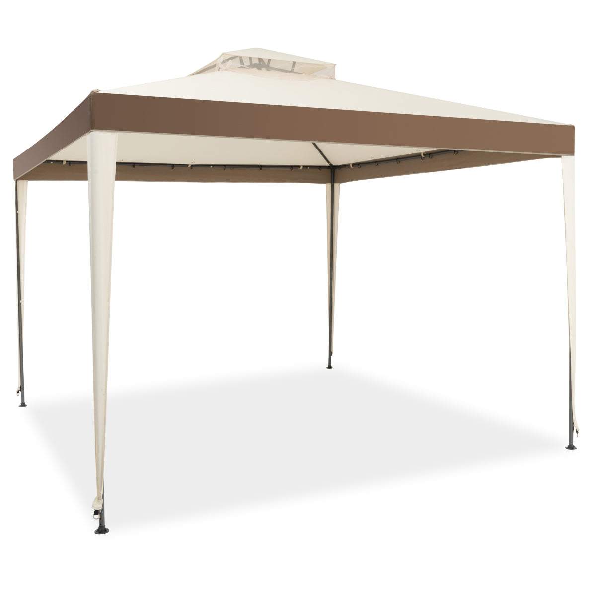 Stable gazebo frame includes eight metal ground stakes and ropes for secure outdoor installation
