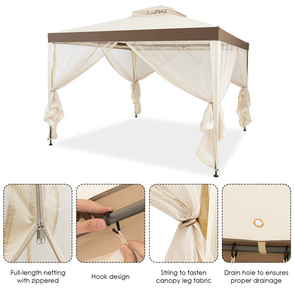 Costway 3M X 3M Outdoor Canopy Gazebo with Mosquito Netting for Garden &amp; Lawn-Beige