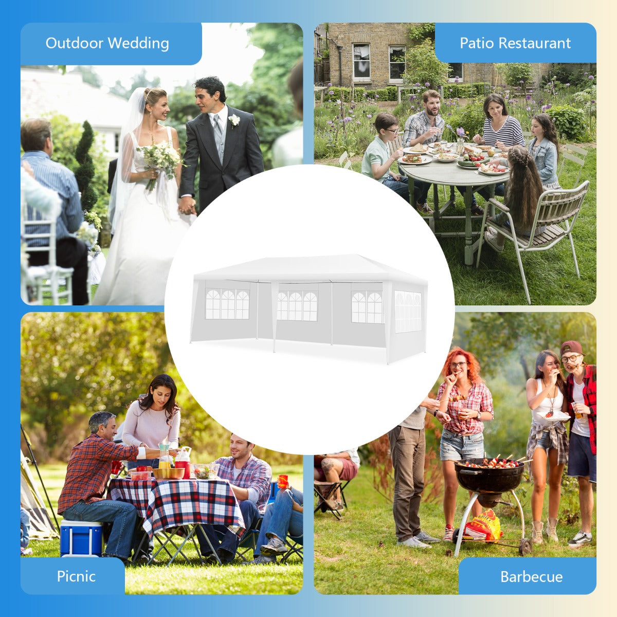 6m x 3 m Outdoor Canopy Tent with 4 Removable Sidewalls & Carrying Bag