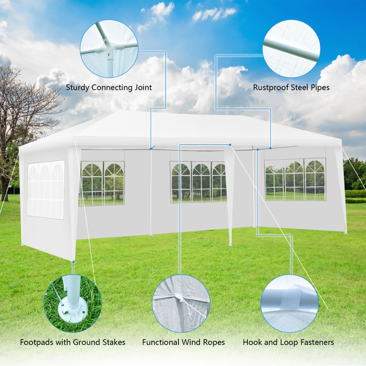 6m x 3 m Outdoor Canopy Tent with 4 Removable Sidewalls & Carrying Bag