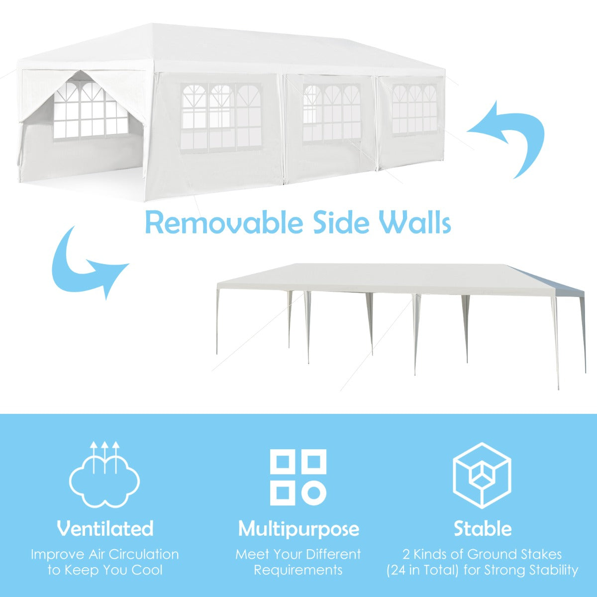 Waterproof Gazebo Tent with 6 Removable Side Panels for Party