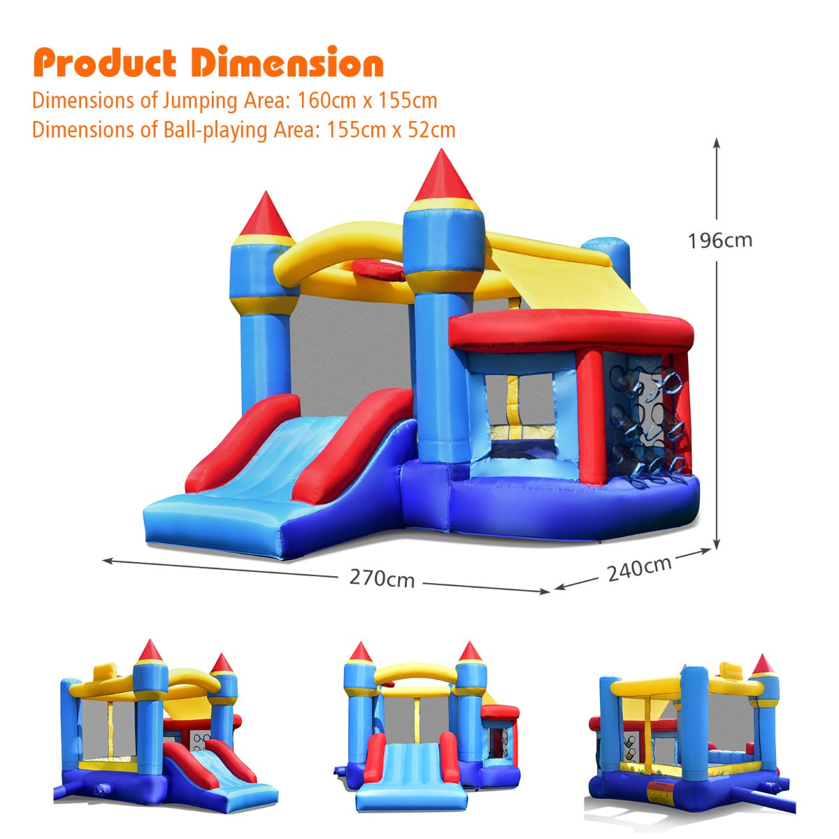 Costway Multifunctional Inflatable Bounce House with Slide for Backyard (with Blower)