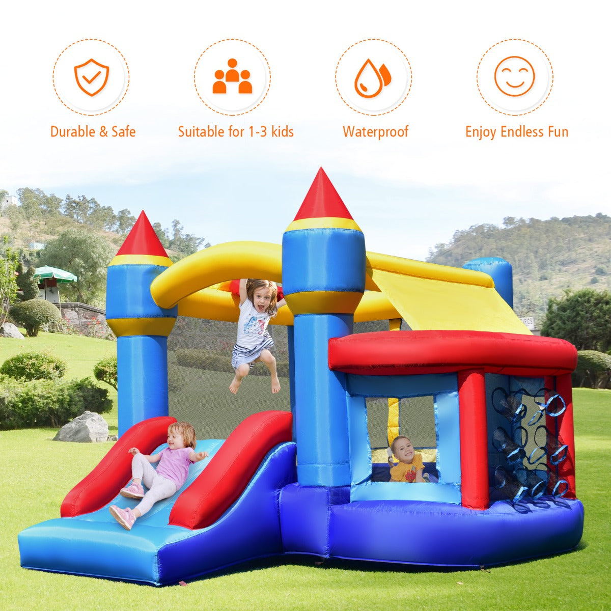 Costway Multifunctional Inflatable Bounce House with Slide for Backyard (with Blower)