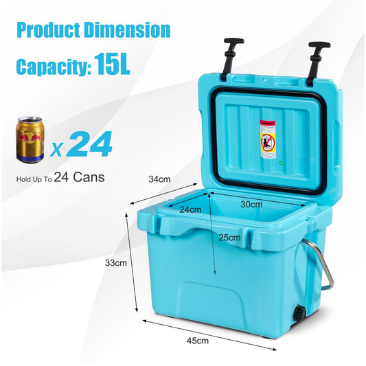 16-quart portable ice cooler keeps food and drinks cold for up to four days during outdoor activities