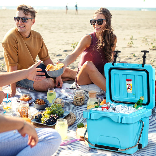 Costway Portable Ice Chest with Cup Holders for Camping Blue