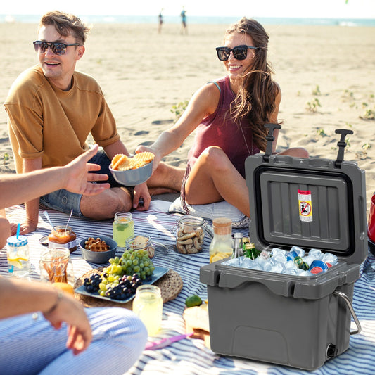 Costway Portable Ice Chest with Cup Holders for Camping Gray