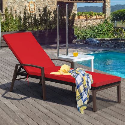 Costway Outdoor Reclining Chaise with Adjustable Backrest for Garden Red