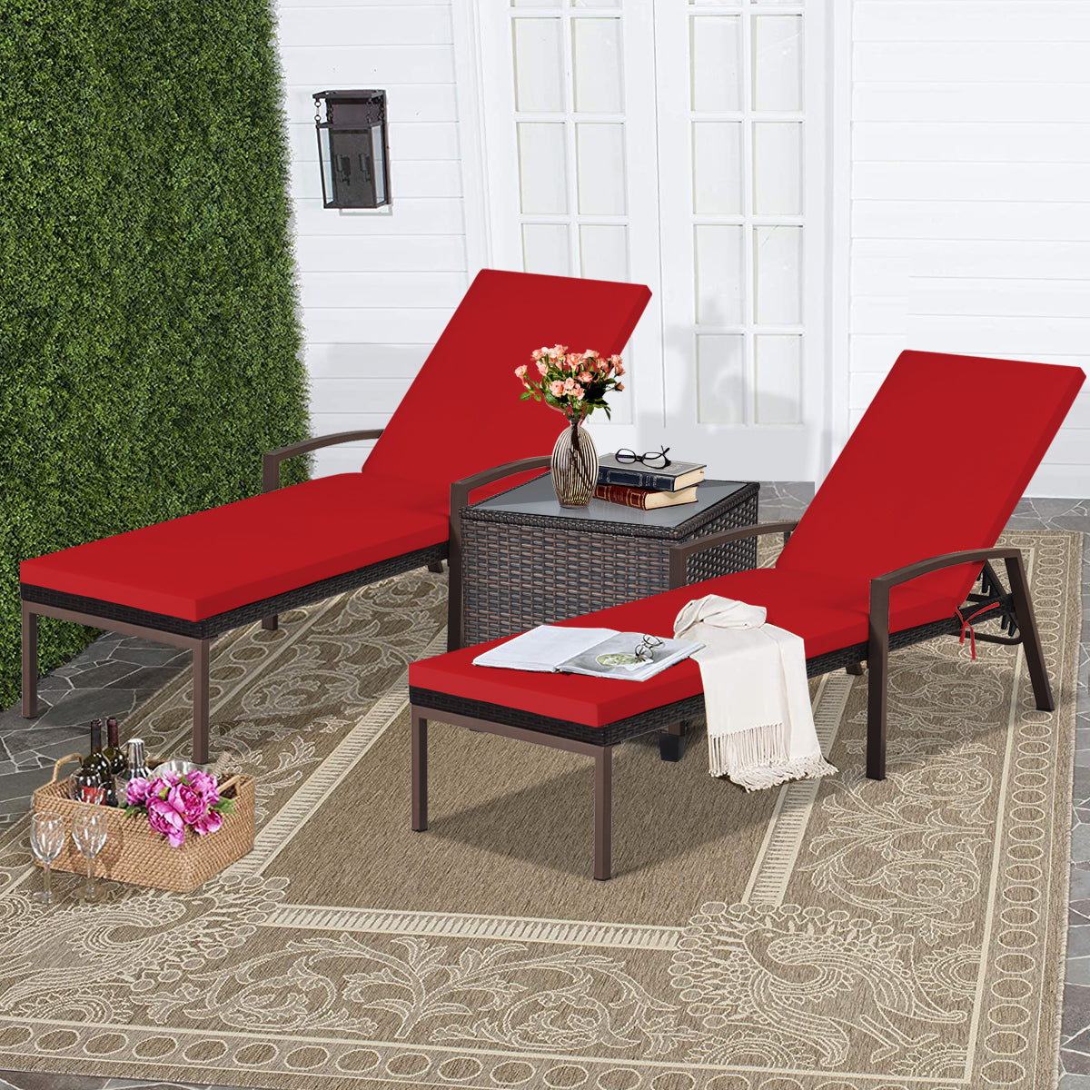 Modern rattan chaise lounge design complements gardens, balconies, poolside spaces, and backyards