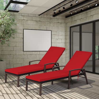 Costway Outdoor Reclining Chaise with Adjustable Backrest for Garden Red