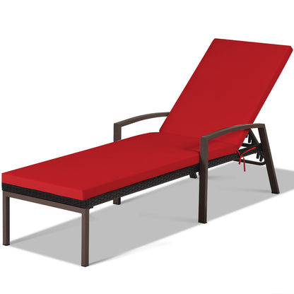 Costway Outdoor Reclining Chaise with Adjustable Backrest for Garden Red
