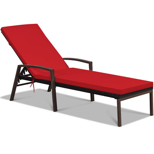 Costway Outdoor Reclining Chaise with Adjustable Backrest for Garden Red