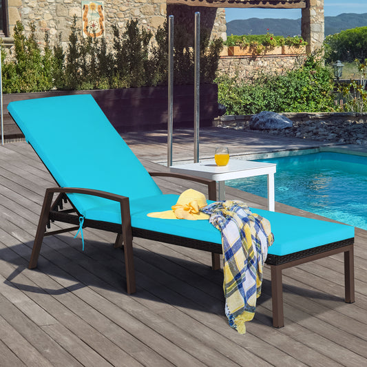 Costway Outdoor Reclining Chaise with Adjustable Backrest for Garden Turquoise