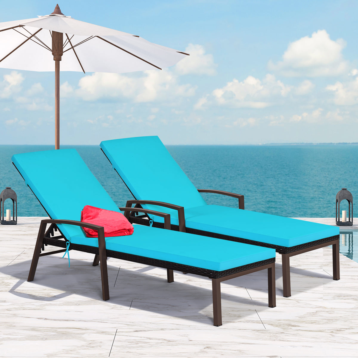 Costway Outdoor Reclining Chaise with Adjustable Backrest for Garden Turquoise
