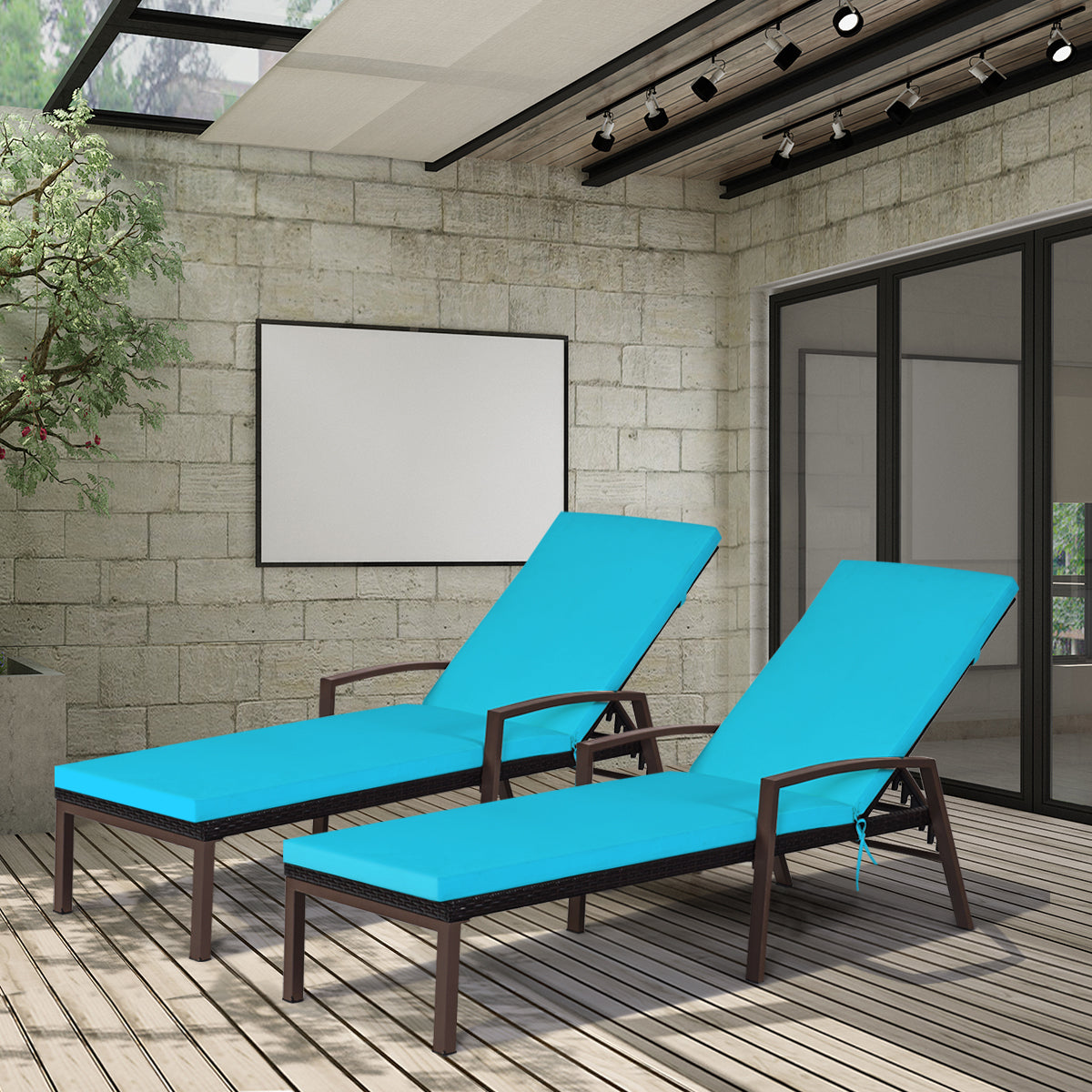 Costway Outdoor Reclining Chaise with Adjustable Backrest for Garden Turquoise